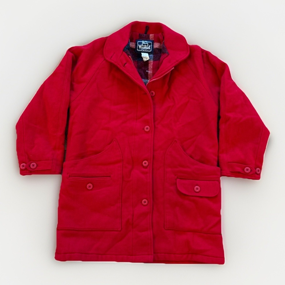 Vintage Woolrich Jacket Women's M‎ Wool Coat Red Plaid Lining 90s
